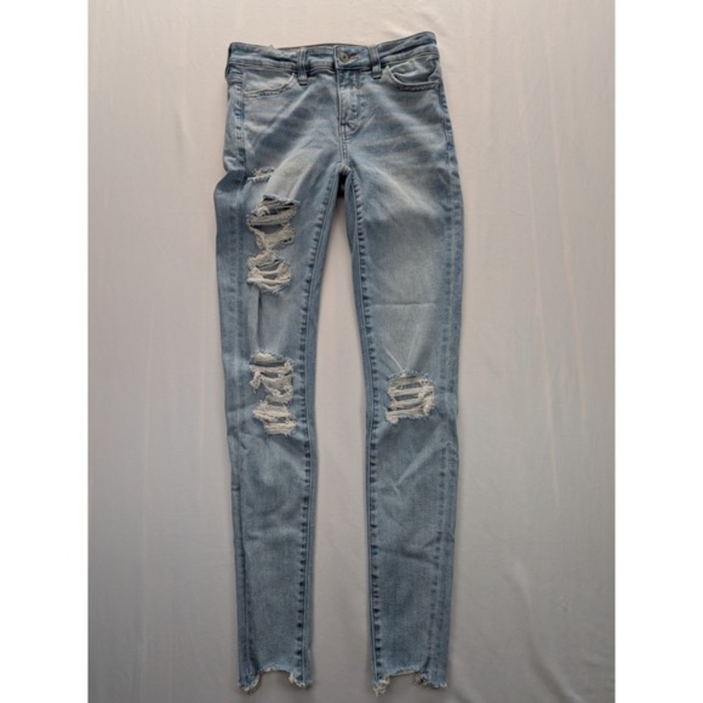 American Eagle Next Level Stretch Distressed Jeggings Light Wash Size 0 Long